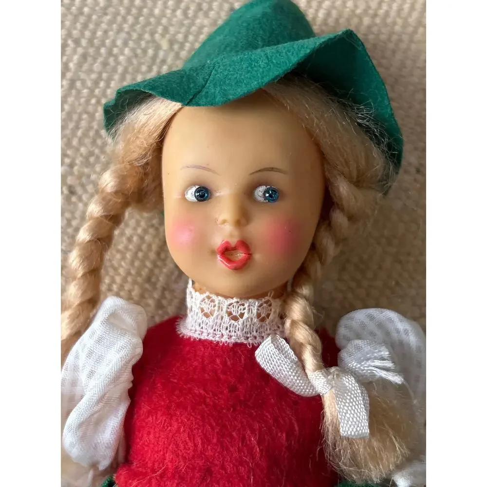 VTG 60's West Germany Girl Doll Blue Glass Bead Eyes Long Blonde Braids Rubber